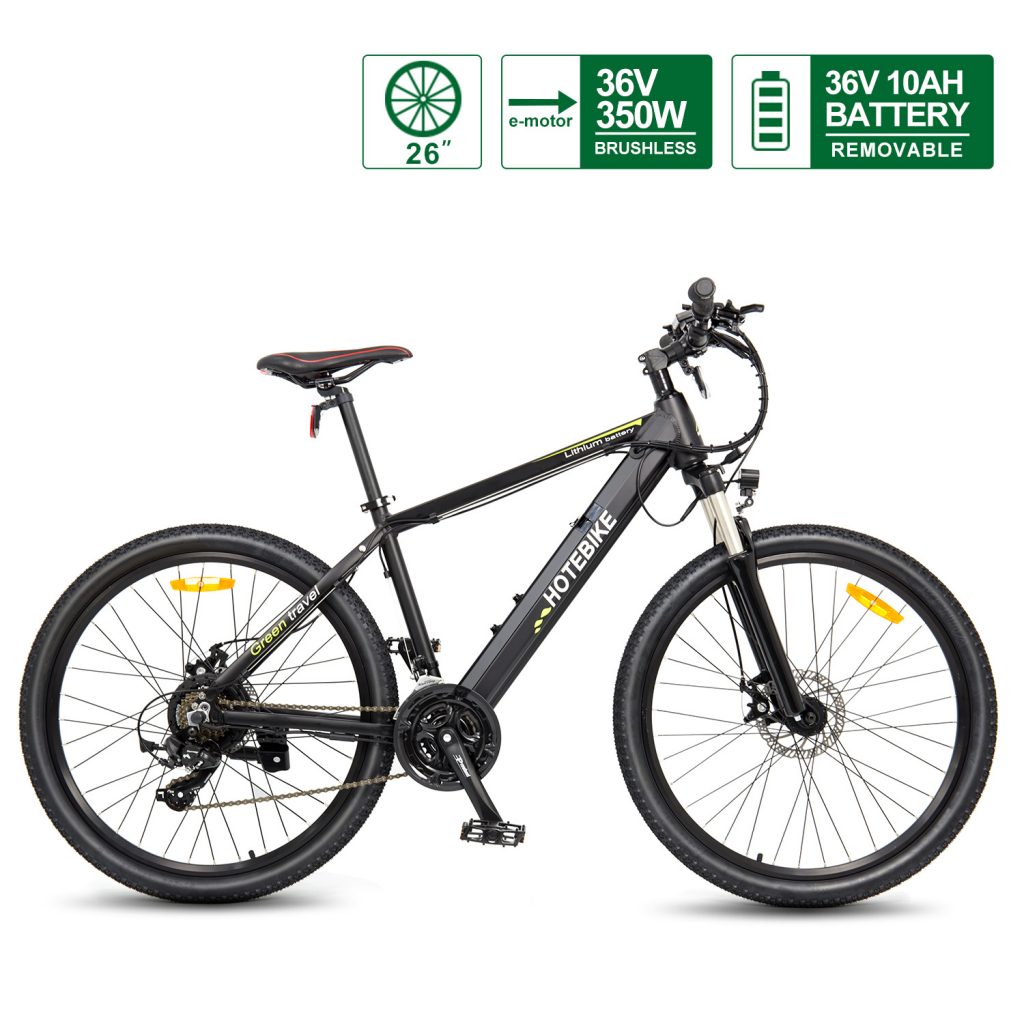 HOTEBIKE A6AH26 Electric Mountain Bike – 36V 350W Hidden Battery 26 Ebike with Shimano 21-Speed