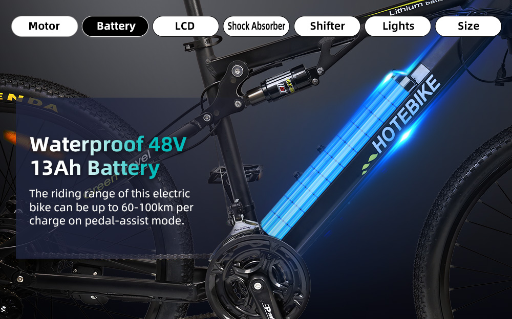 Электрический горный велосипед с полной подвеской 500W E-bike и скрытым аккумулятором 3 Электрический горный велосипед с полной подвеской 500W E-bike и скрытым аккумулятором - Электрический велосипед США - 3