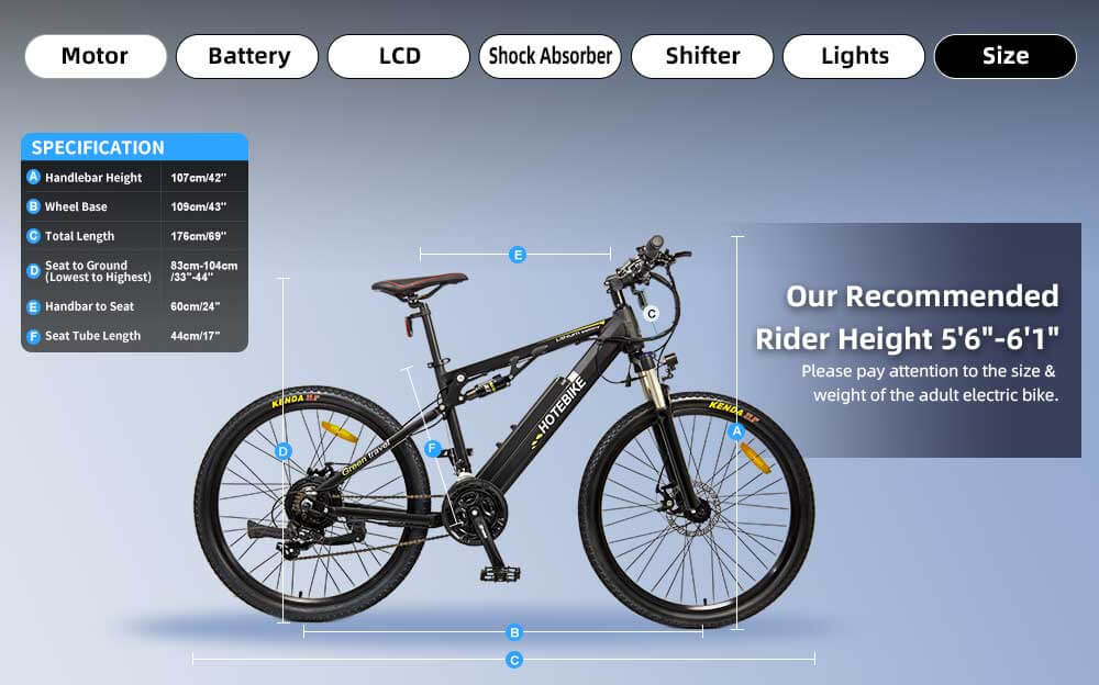 HOTEBIKE Электрогорный велосипед с полной подвеской – двигатель 500W, аккумулятор 48V 13Ah, Shimano 21-скорость - Электрический велосипед Европа - 9