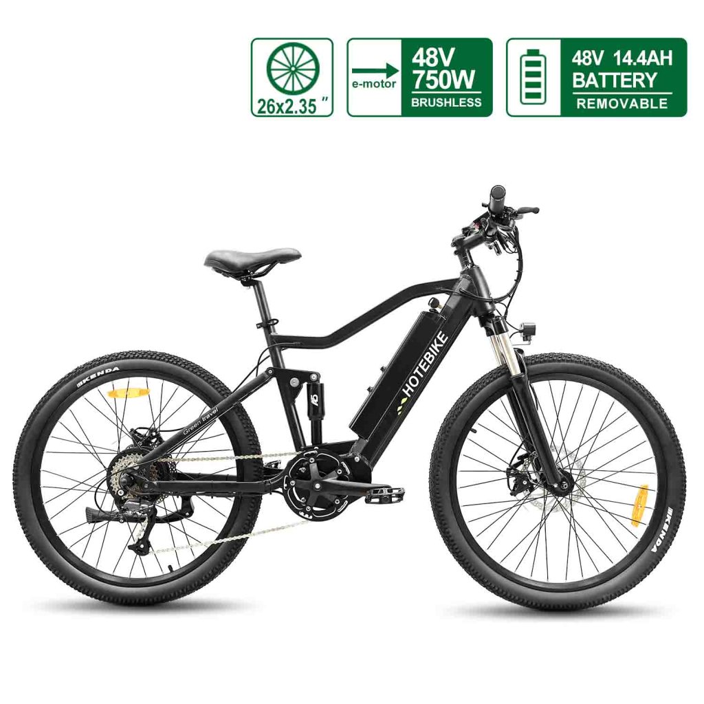 Electric Bike for Adults – 750W Motor, 25MPH, Full Suspension, 48V 14.4Ah Samsung Battery, 26 Tires, LCD Display Mountain E-Bike