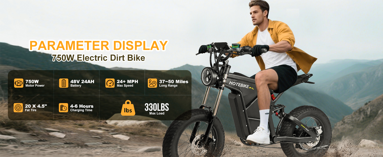 HOTEBIKE Electric Dirt Bike for Adults – 750W Motor, 24MPH, Dual Suspension, Fat Tire Off-Road E-Bike - Fat Tire Electric Bike - 2