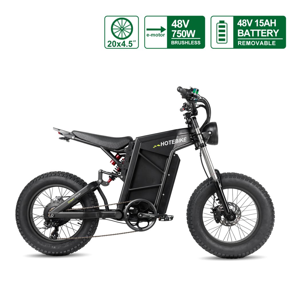 HOTEBIKE Electric Dirt Bike for Adults – 750W Motor, 24MPH, Dual Suspension, Fat Tire Off-Road E-Bike